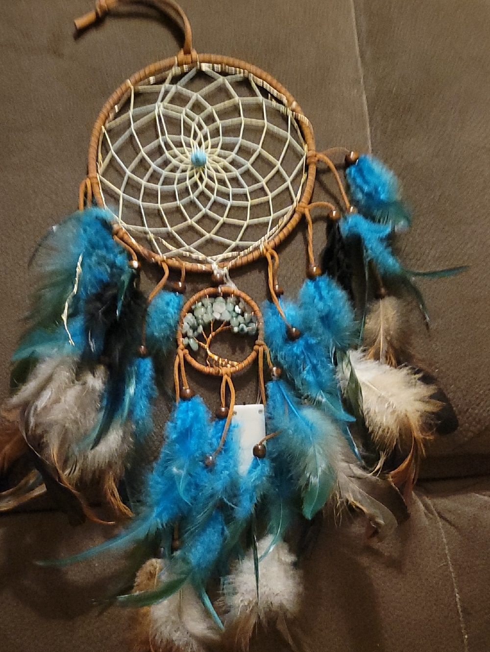 Handmade Dreamcatcher with Teal Feathers And Lights